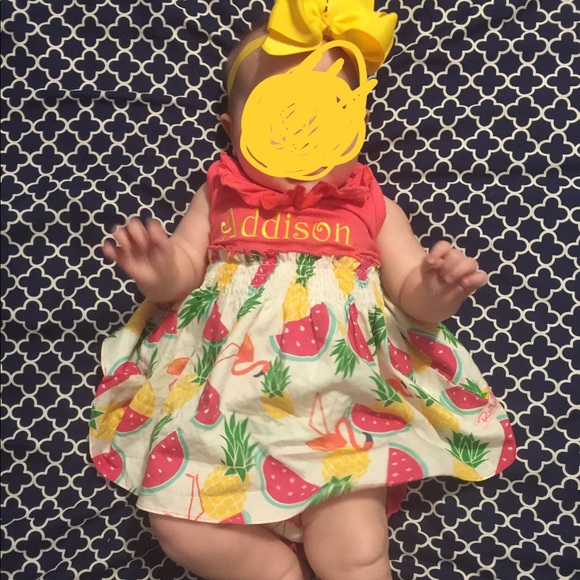 Ruffle Butts Pineapple/Flamingo Dress with Addison - Picture 2 of 2
